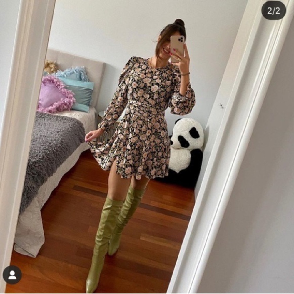Zara Floral Long Sleeve Dress in Black and Pink